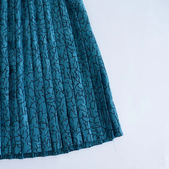 Vintage 90'S Nu-Mode Petites Teal Pleated Drop Waist Midi Dress Size 9/10 - Picture 4 of 12